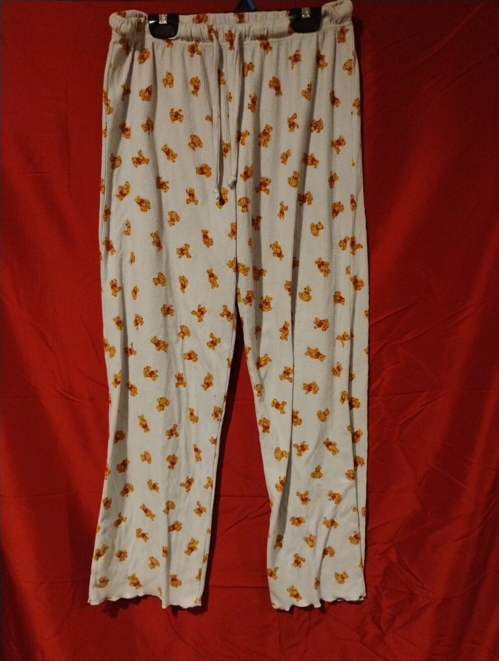 Sam & Olivia Cream Teddy Bear Thermal Waffle Knit Pajama Pants - M